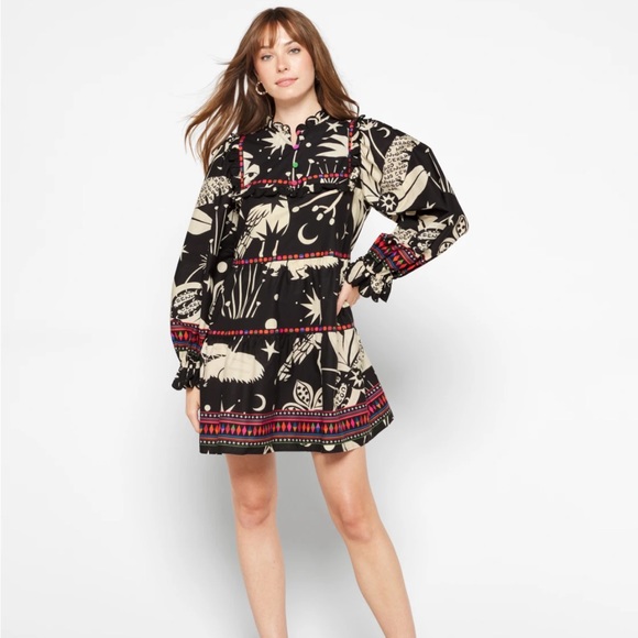 FARM Rio Black and Cream Long Sleeve Dress - Picture 2 of 4